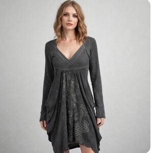 Vintage Y2K Angels Never Die Bubble Hem Dress Sz L Grey Mixed Media Emo Gothic